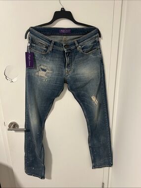 Ralph Lauren Purple Label Slim Distressed Blue Jeans